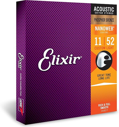 Elixir Nanoweb Phosphor Bronze Acoustic Guitar Strings - Custom Light (11-52)