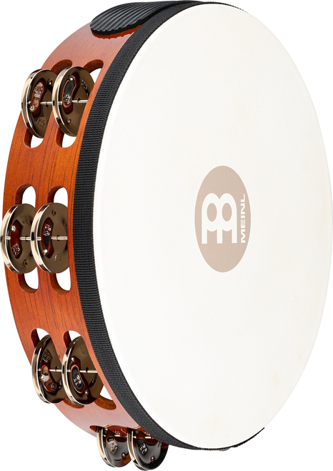 Meinl Percussion TAH2AB Traditional Wood Tambourine with Goat Skin Head and Steel Jingles, 2 Row - 10"