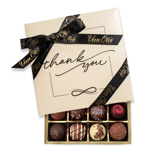 16 Piece Assorted Truffles | Cursive Thank You Gift Box