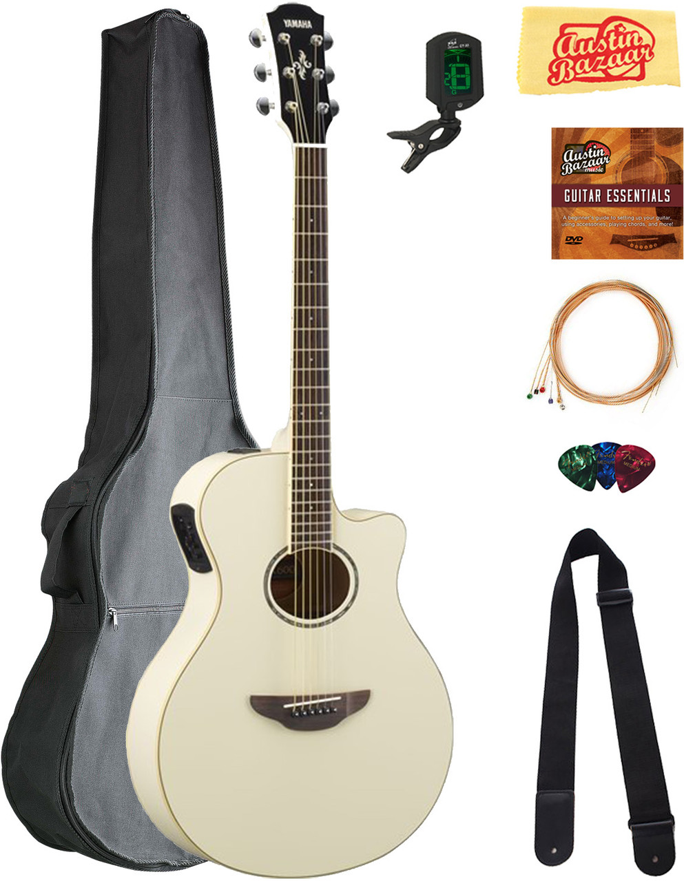 Yamaha APX600 Thin Body Acoustic-Electric Guitar - Vintage White w/ Gig Bag