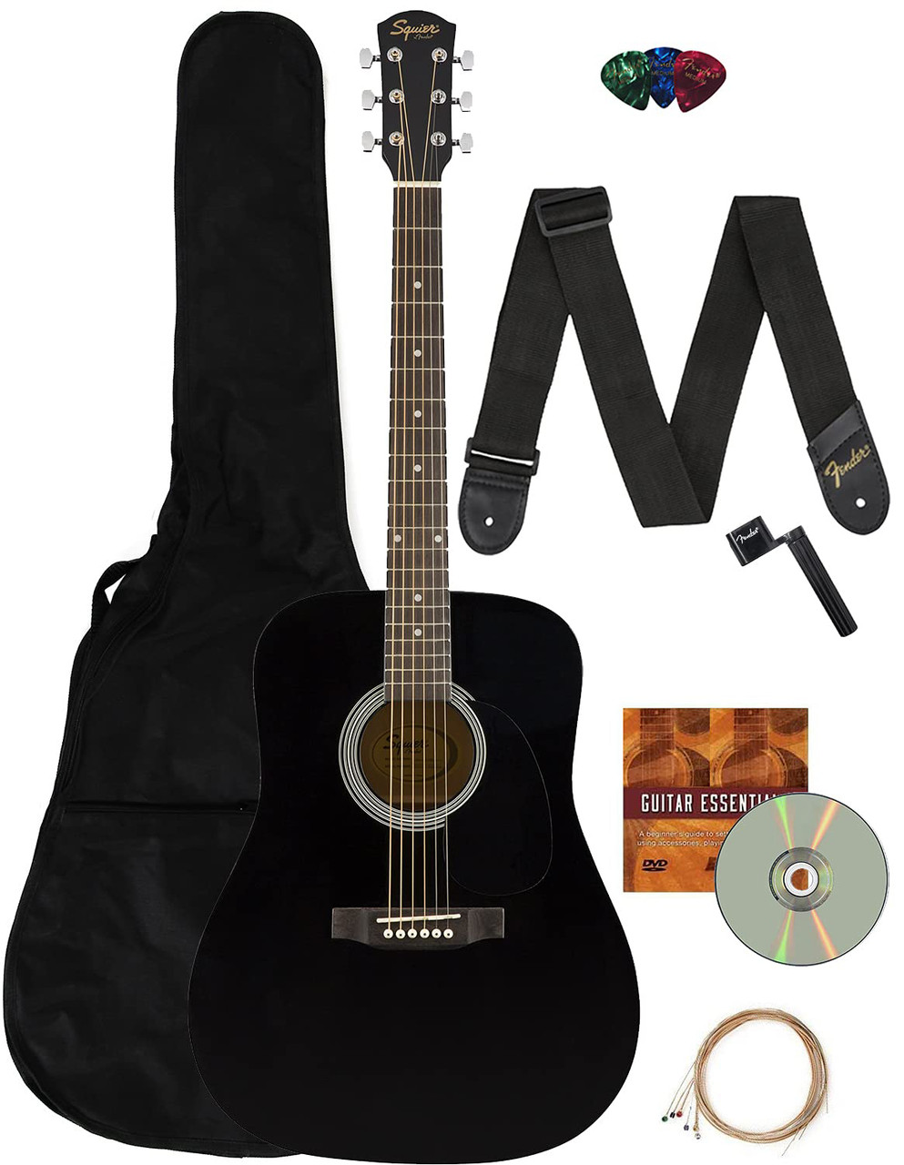 Fender Squier Dreadnought Acoustic Guitar Black w/ Gig Bag