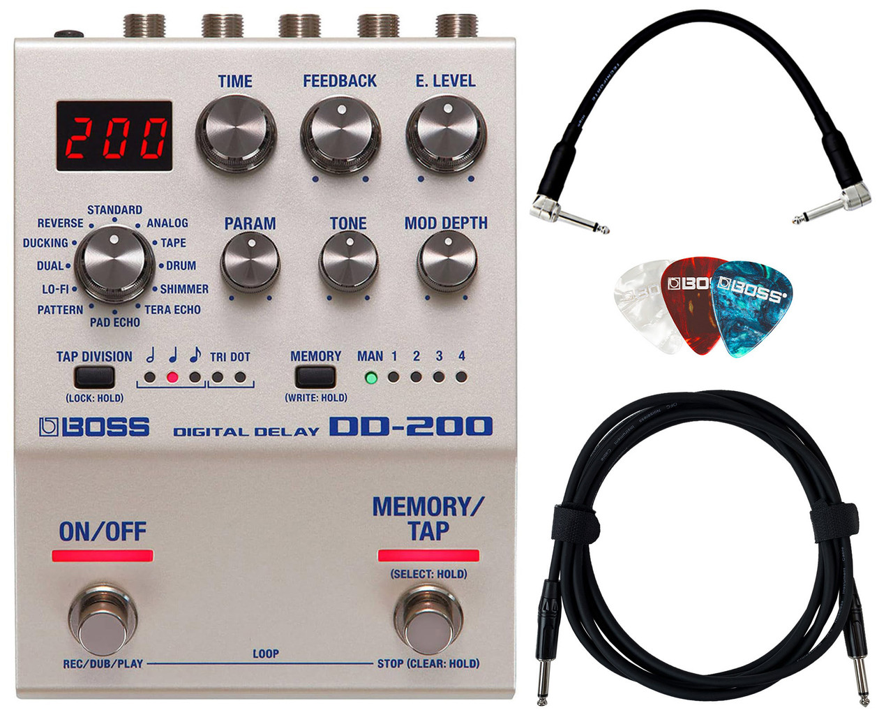 Boss DD-200 Digital Delay w/ Instrument Cables