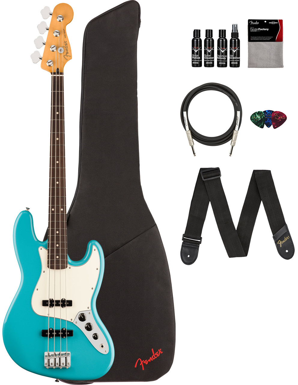 Fender Player II Jazz Bass - Aquatone Blue w/ Cleaning Kit
