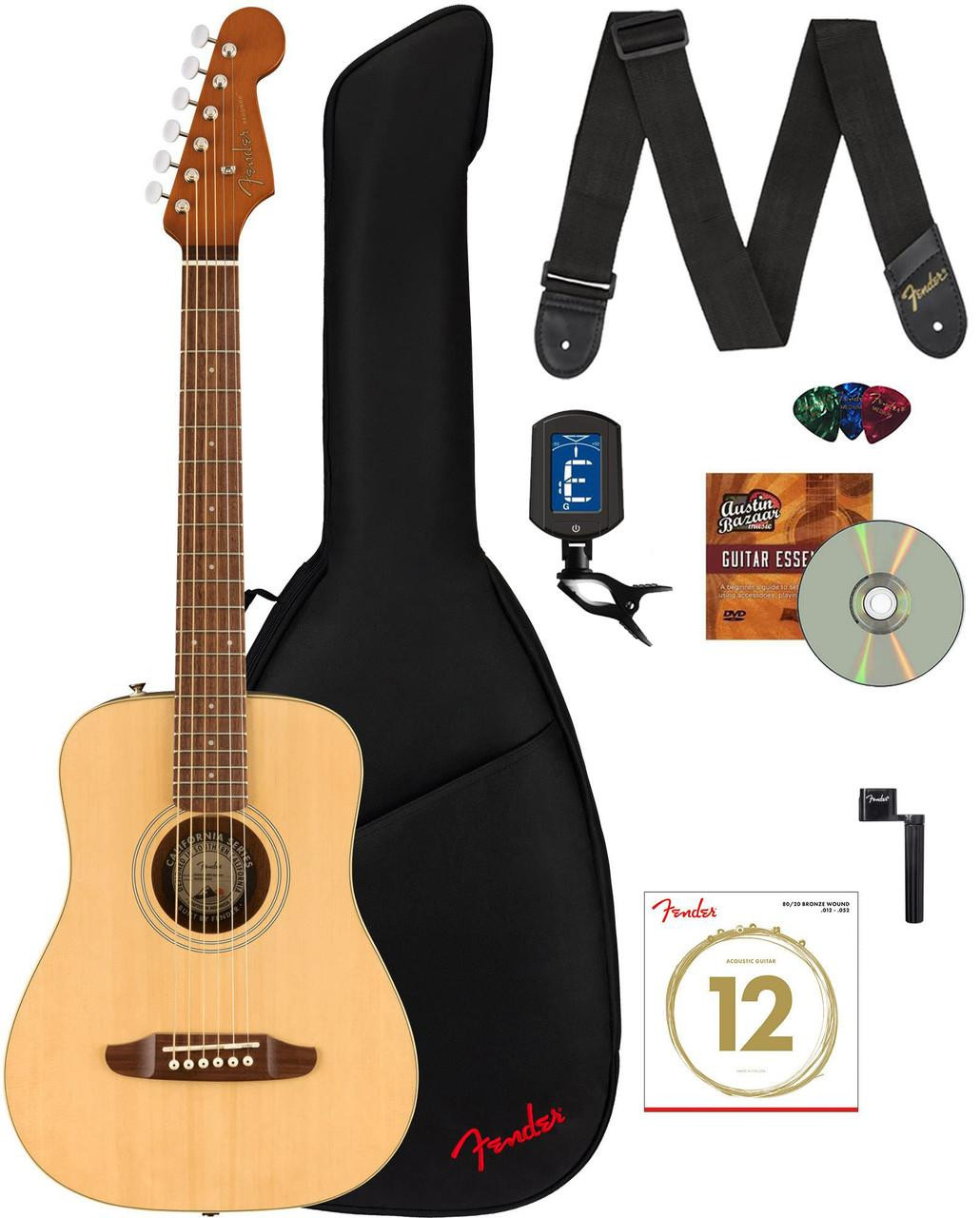 Fender アコースティックギター Redondo Mini, ブラック Fender California Standard Redondo Mini Acoustic Guitar, Black