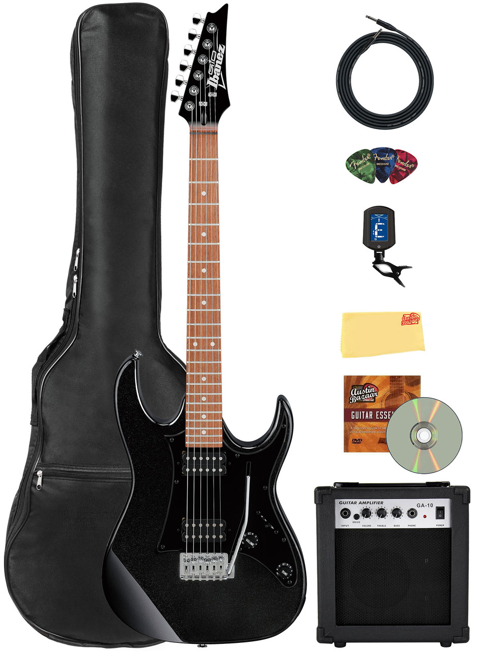 Ibanez GRX20Z RG Gio Electric Guitar - Black Night w/ Amplifier