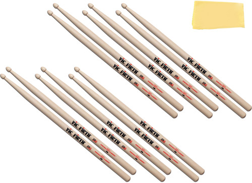 Vic Firth 2B American Classic Drum Sticks - 6 Pairs with Austin Bazaar Polishing Cloth