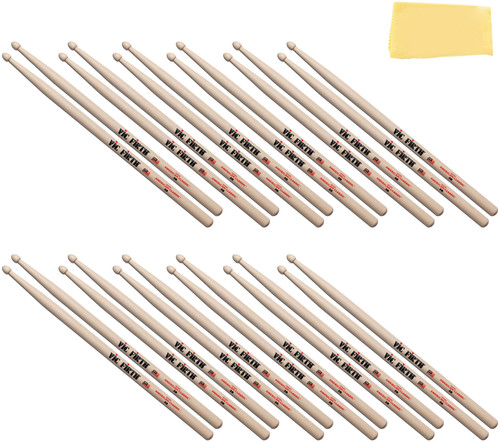 Vic Firth 2B American Classic Drum Sticks - 12 Pairs with Austin Bazaar Polishing Cloth
