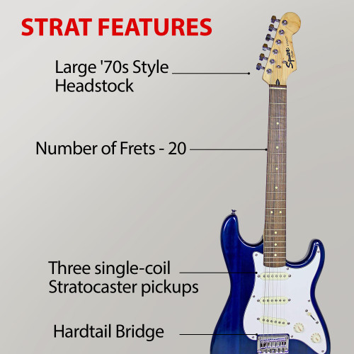 Fender Squier Short Scale 24-Inch Strat Pack - Transparent Blue w