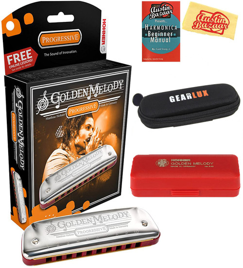 Hohner 544 Golden Melody Harmonica - Key of C w/ Instructional Manual