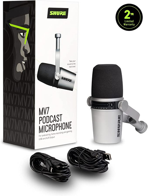 Shure MV7-S Podcast Microphone - Silver