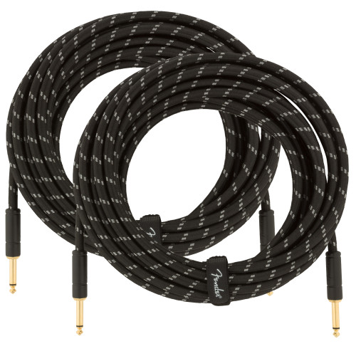 Fender 25-Foot Deluxe Instrument Cable, Straight-Straight, Black Tweed - 2 Pack