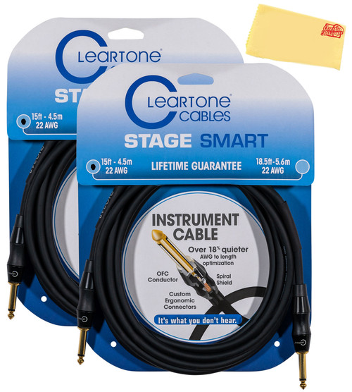 Cleartone 15-Foot Stage Smart Instrument Cable, Straight-Straight, 22 AWG - 2 Pack