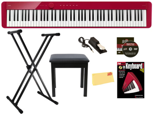 Casio PX-S1100 Privia Slim Digital Piano - Red w/ Adjustable Stand