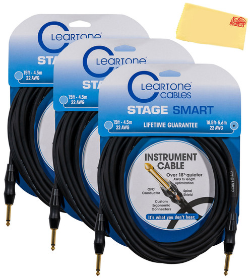 Cleartone 18.5-Foot Stage Smart Instrument Cable, Straight-Straight, 22 AWG - 3 Pack