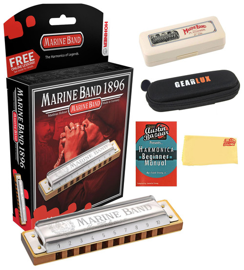 Hohner Marine Band 1896 Harmonica - Key of C Sharp w/ Instructional Manual
