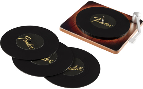 Fender Turntable Coaster Set with 6 Album-Shaped Coasters - Sunburst