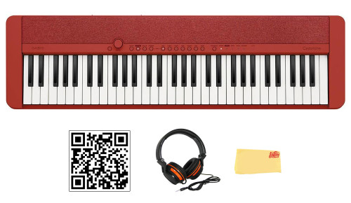 Casio Casiotone CT-S200 61-Key Portable Keyboard - Red w/ Headphones