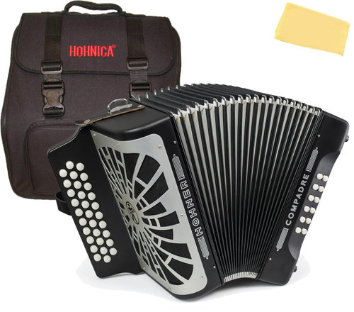  Hohner Compadre FBbEb 3-Row Diatonic Accordion - Black w/ Gig Bag 