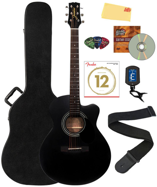  Jasmine S34C Orchestra Acoustic Guitar - Black w/ Hard Case 