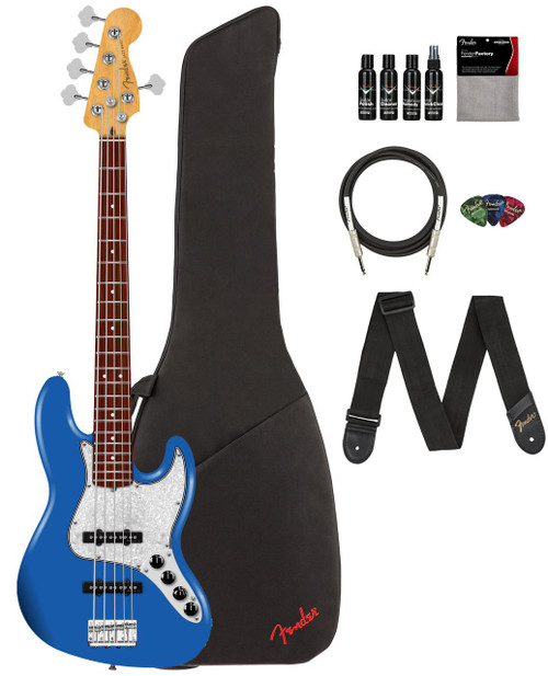  Fender Player II Modified Active Jazz Bass V - Electric Blue w/ Cleaning Kit 