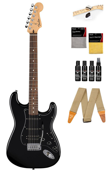  Fender Standard Stratocaster HSS - Black w/ Guitar Cleaning Kit 