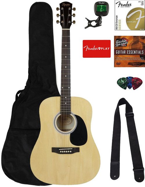  Fender Squier SA-150 Dreadnought Acoustic Guitar - Natural w/ Gig Bag 