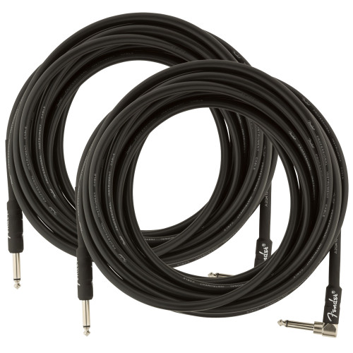 Fender 25-Foot Professional Instrument Cable, Straight-Angled, Black - 2 Pack