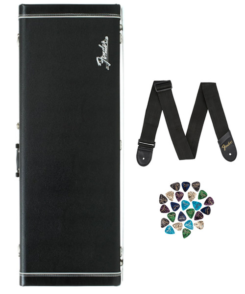 Fender Classic Stratocaster/Telecaster Wood Case - Black w/ Guitar Strap