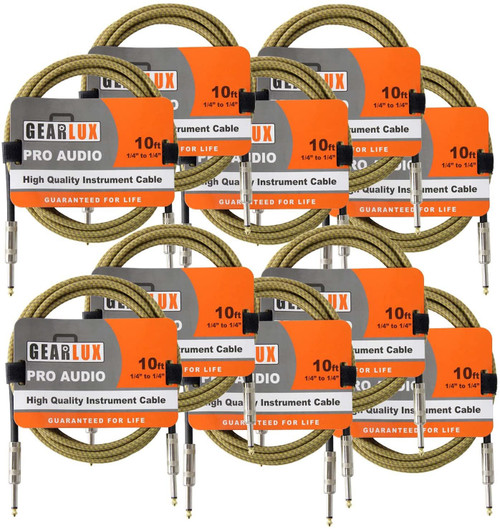 Gearlux Instrument Cable, Tweed, 10 Foot - 10 Pack