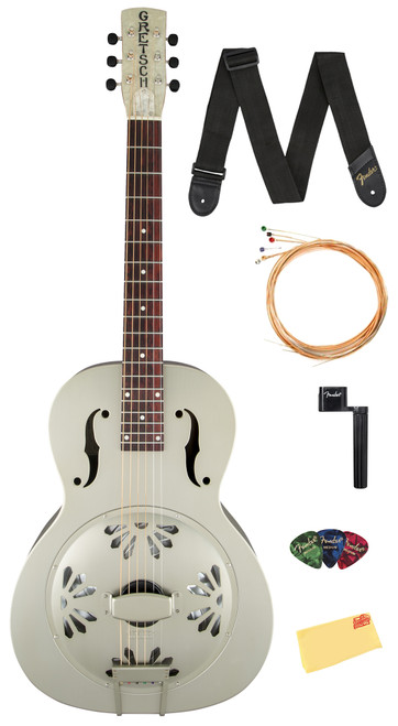 Gretsch G9201 Honey Dipper Round-Neck Brass Body Resonator Guitar - Weathered Pump House Roof w/ Strap