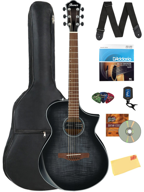 Ibanez AEWC400 Acoustic-Electric Guitar - Transparent Black Sunburst High Gloss w/ Gig Bag