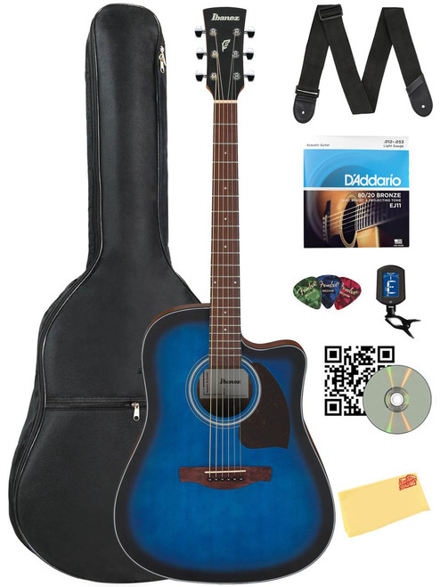  Ibanez PF50CE PF Performance Dreadnought Acoustic-Electric Guitar - Transparent Blue Sunburst w/ Gig Bag 