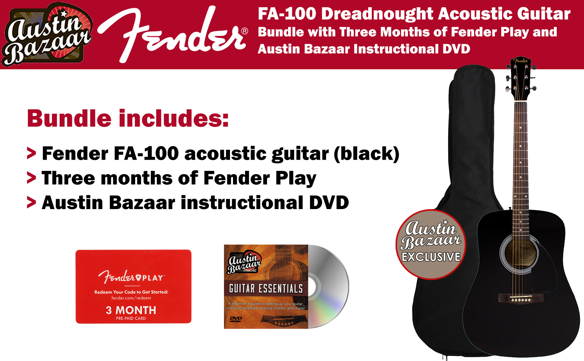 Music Instrument Fender Fa 100 Dreadnought Acoustic Guitar