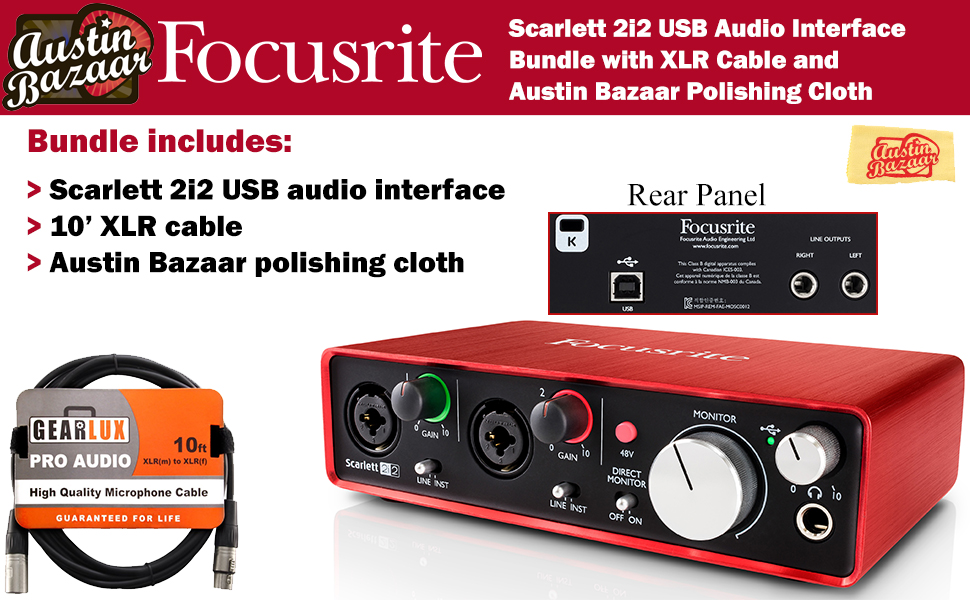 Focusrite Scarlett 2i2 USB Audio Interface w/ XLR Cable