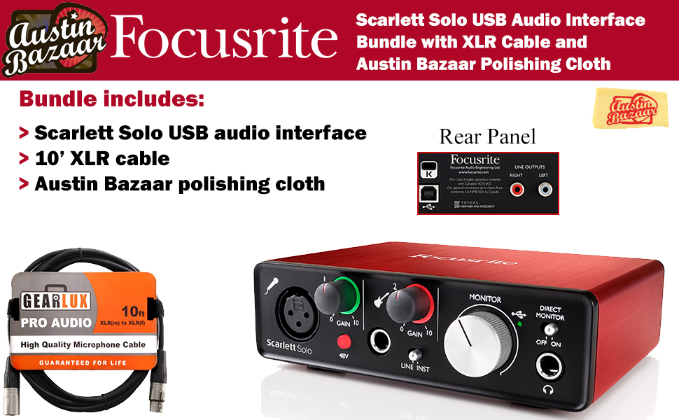 Focusrite Scarlett Solo USB Audio Interface w/ XLR Cable
