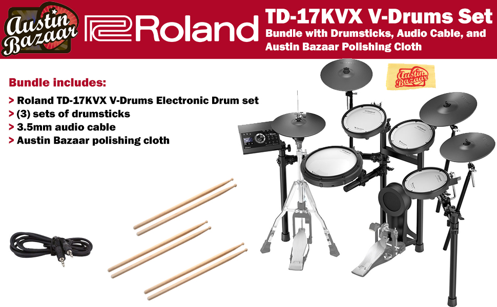 Roland TD-17KVX Electronic Drum Set w/ Drum Sticks