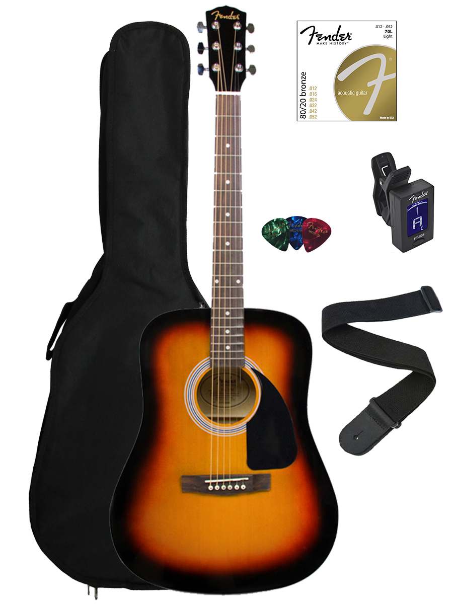 FENDER FA-100 DREADNOUGHT ACOUSTIC GUITAR - SUNBURST W/ GIG BAG
