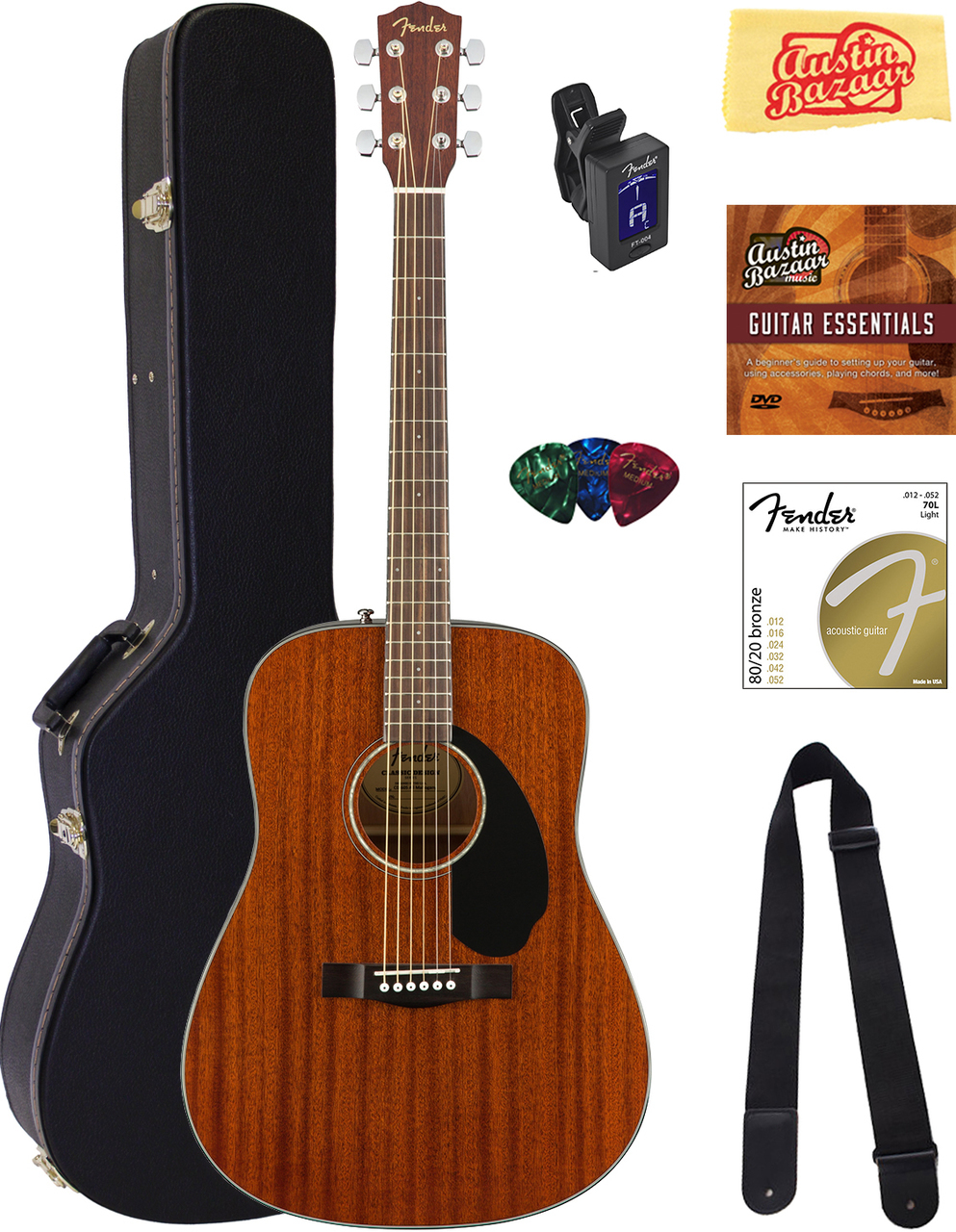 FENDER CD-60S DREADNOUGHT ACOUSTIC GUITAR - ALL MAHOGANY W/ HARD CASE