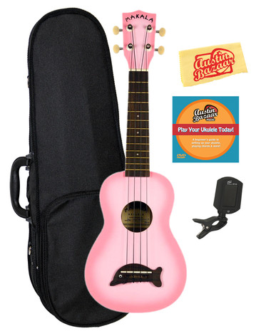 Kala MK-SD-PKBURST Makala Dolphin Soprano Ukulele - Pink Burst w/ Hard Case