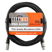 Gearlux 25-Foot XLR Microphone Cable, Fully Balanced, Male to Female, Black