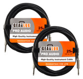 Gearlux Instrument Cable, 1/4 Inch, Straight-Straight, Black, 25 Foot - 2 Pack