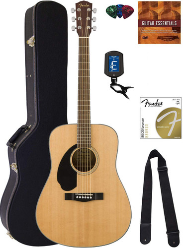 Fender CD-60S Solid Top Dreadnought Acoustic Guitar, Left Handed - Natural w/ Hard Case
