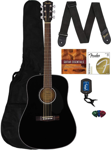 Fender CD-60S Solid Top Dreadnought Acoustic Guitar - Black w/ Gig Bag