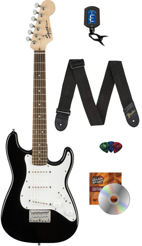 Fender Squier 3/4-Size Kids Mini Strat Electric Guitar - Black w/ Tuner