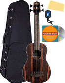 Kala U-Bass-EBY-FS Striped Ebony Fretted Acoustic-Electric U-Bass Ukulele w/ Hard Case