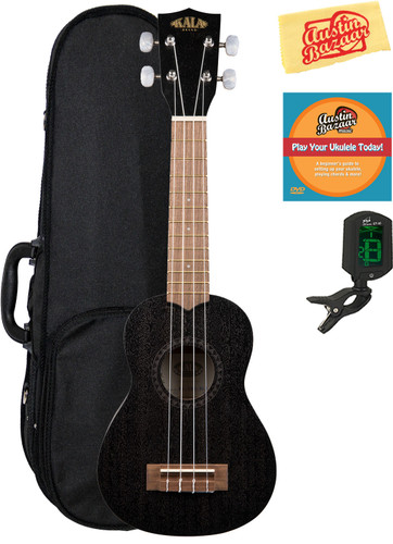 Kala KA-15S-BLK Satin Mahogany Soprano Ukulele - Black w/ Hard Case