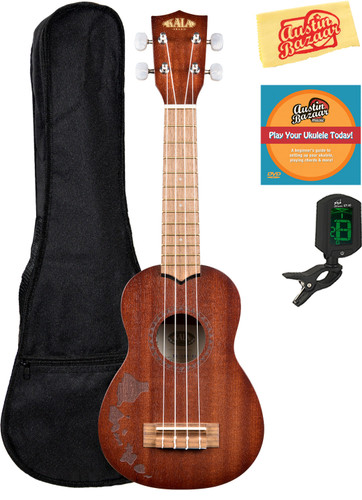 Kala KA-15S-H1 Satin Mahogany Soprano Ukulele - Hawaiian Islands w/ Gig Bag