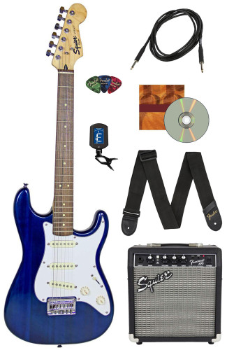 Fender Squier Short Scale 24-Inch Strat Pack - Transparent Blue w/ Tuner