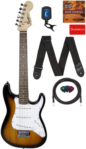 Fender Squier 3/4-Size Kids Mini Strat Electric Guitar - Sunburst w/ Tuner