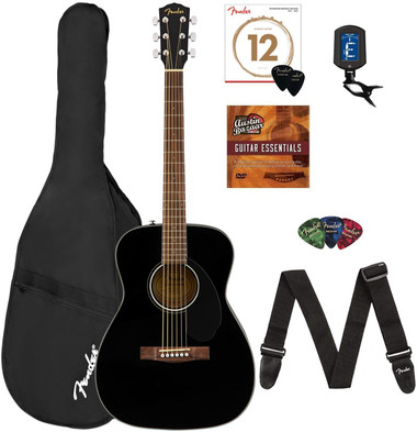 Fender CC-60S Solid Top Concert Acoustic Guitar - Black w/ Gig Bag